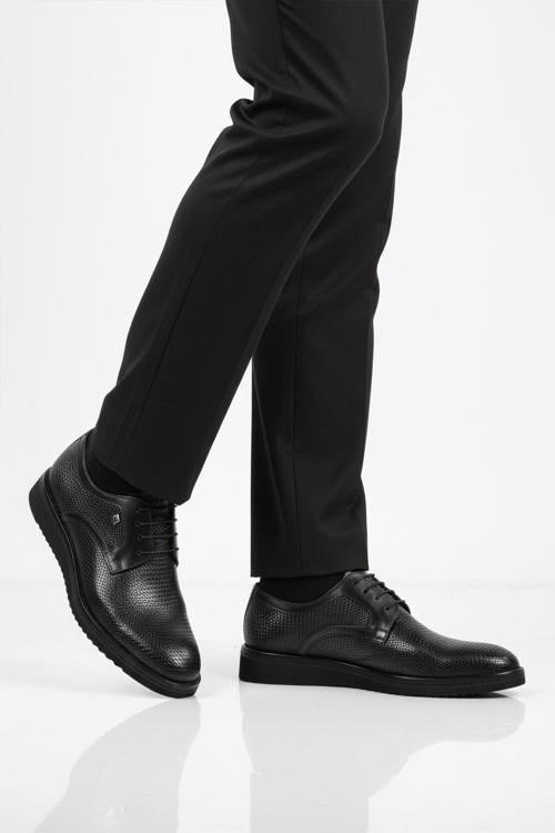 Siyah Hakiki Deri Bağcıklı Erkek Klasik Ayakkabı 3264 M