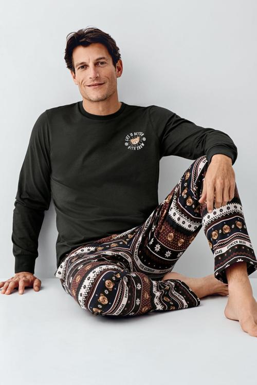 Erkek Aile Bear My Little Friend %100 Pamuklu 4 Mevsim Uzun Kollu Pijama Takım