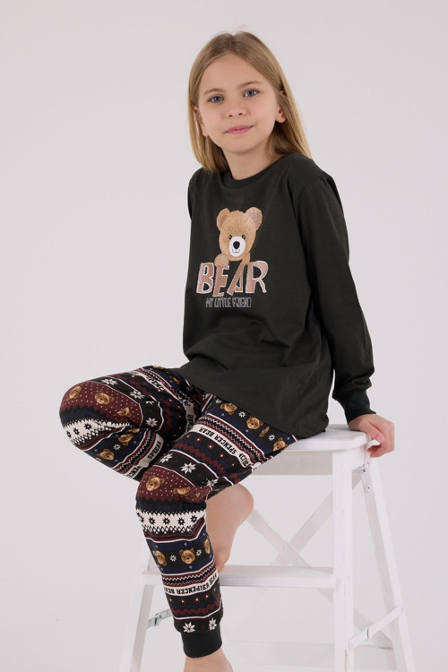 Kız Çocuk Aile Bear My Little Friend %100 Pamuklu 4 Mevsim Uzun Kollu Pijama Takım