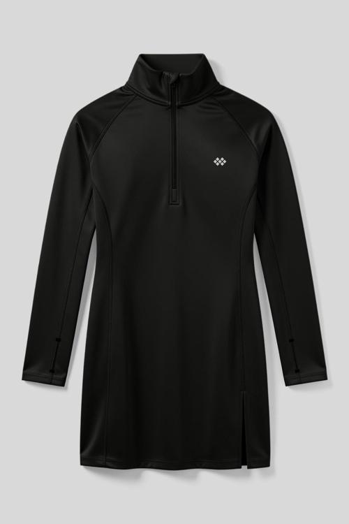 Siyah Yarım Fermuarlı Dik Yaka Standart Kalıp Kadın Sporcu Tunik - 97309