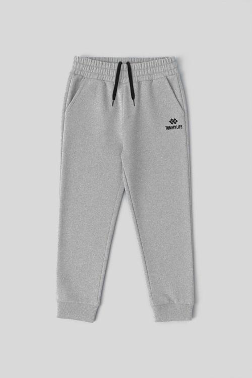 Gri Melanj Standart Fit Manşetli İnce Erkek Çocuk Eşofman Alt - 11062