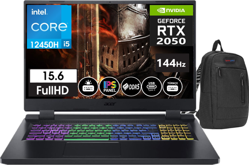 Nitro 5 AN515-58 Intel Core I5 12450H 16GB Ram 1tb SSD 4gb RTX2050 15,6 Inç IPS 144Hz Fhd WINDOWS11HOME Taşınabilir Bilgisayar NHQMZEY00511 + Zetta Çanta
