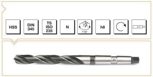 Makina Takım HSS DIN 345 RN Mors Konik Saplı Matkap Ucu 37.5 mm-MTE B00004003750