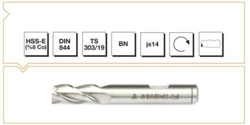 Makina Takım HSS DIN 844 BN Silindirik Saplı Parmak Freze 13 mm (Kısa)-MTE B00276181300