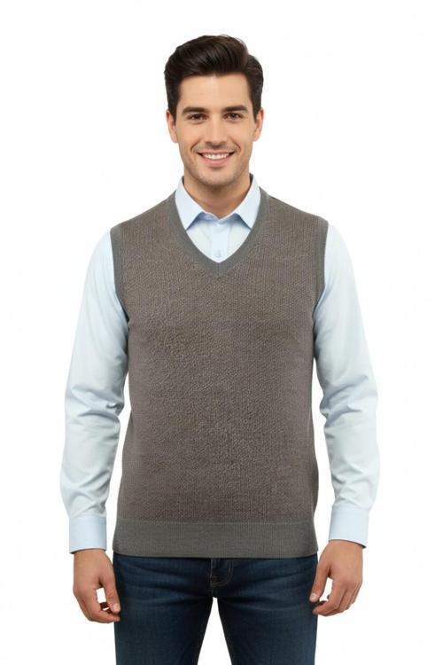 Erkek V Yaka Süveter Çelik Örgü Regular Kalıp 5206H BGL-ST04841