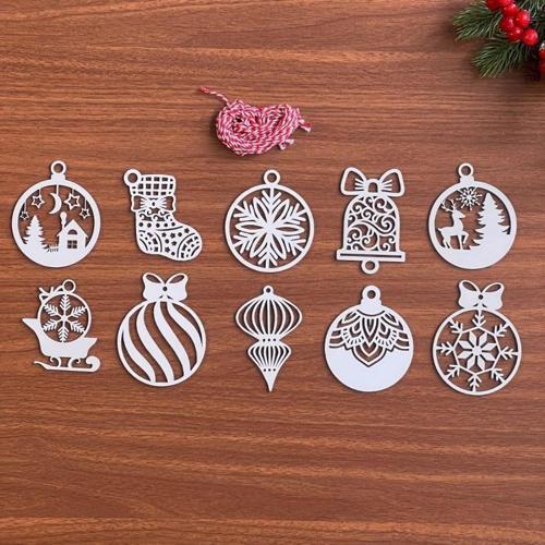 BUFFER® 10 Parça Kırmızı Beyaz İpli Karışık Model Ahşap Yılbaşı Ağaç Süsü