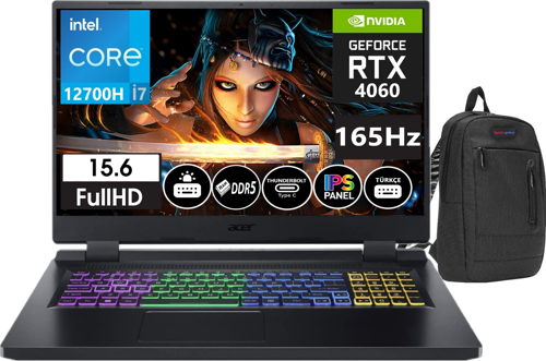 Nitro 5 AN515-58-79XA I7 12700H 16gb DDR5  1tb SSD 8GB RTX4060 15.6" 165Hz IPS FHD WIN11Pro NHQM0EY00120+ZettaÇanta