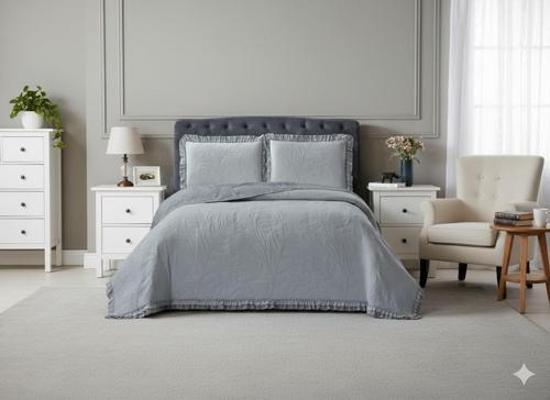 KAPİTONELİ YATAK ÖRTÜSÜ TEK KİŞİLİK MADRİD GRİ