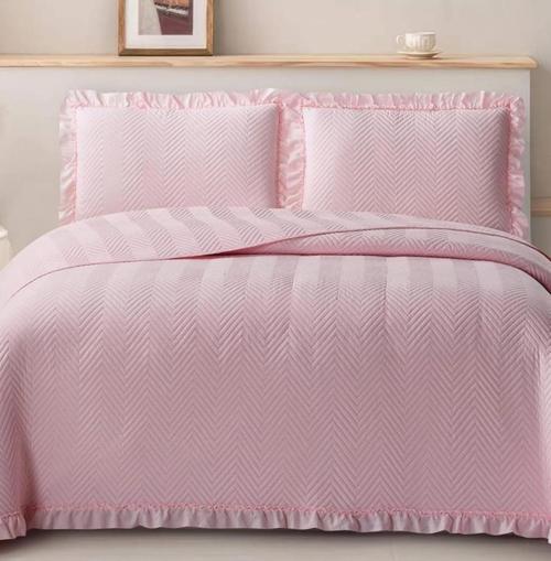 KAPİTONELİ YATAK ÖRTÜSÜ ÇİFT KİŞİLİK DUBAİ PEMBE