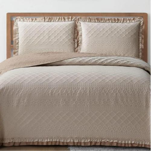 KAPİTONELİ YATAK ÖRTÜSÜ ÇİFT KİŞİLİK ROMA BEJ