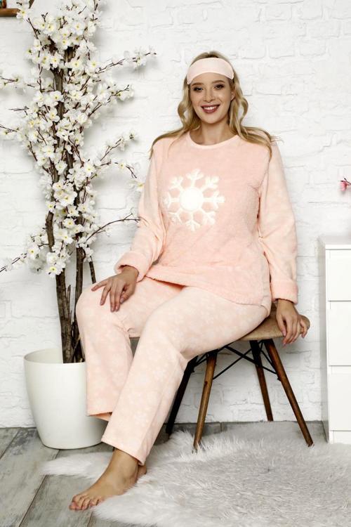 Büyük Beden Kadın Polar Peluş Pijama Takımı