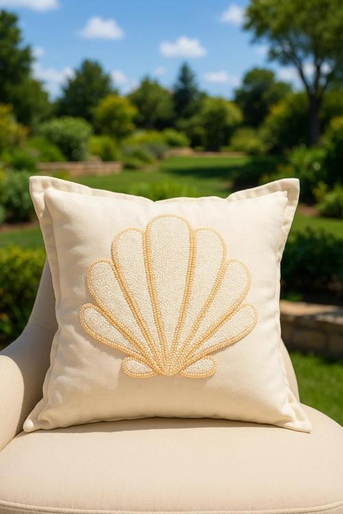 İstridye Deniz Kabuğu Modeli Punch Kırlent Kılıfı