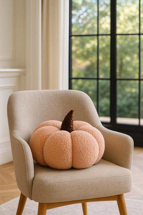 Pembe Renk Teddy Dekoratif Balkabağı Kırlent/Yastık %100 Doğal