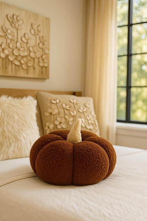 Kahverengi Teddy Dekoratif Balkabağı Kırlent/Yastık %100 Doğal