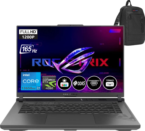 Rog Strix G16 13. Nesil Intel I7-13650HX 64GB Ddr5 Ram 1tb SSD 6gb RTX4050 16 Inç Fhd + 165Hz Freedos Taşınabilir Bilgisayar BMG614JU319408 + Zetta Çanta