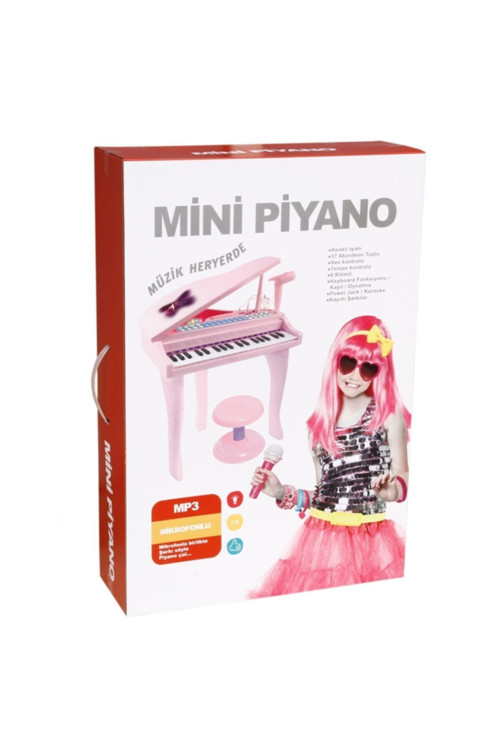 Kutulu 37 Tuşlu Mini Piano (Mikrofon Ve Tabureli) Adecon-88022(Pink)