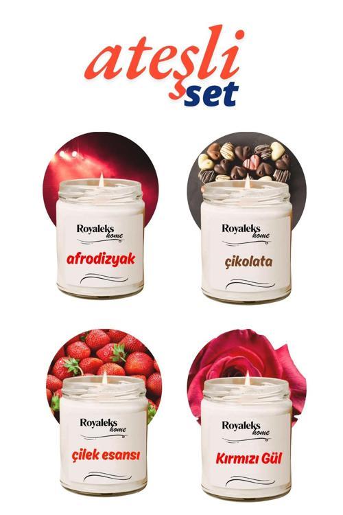 4 Adet Doğal Özel Seri Kokulu Dekoratif Kavanoz Mum 4X210 cc - Ateşli Set - RYL