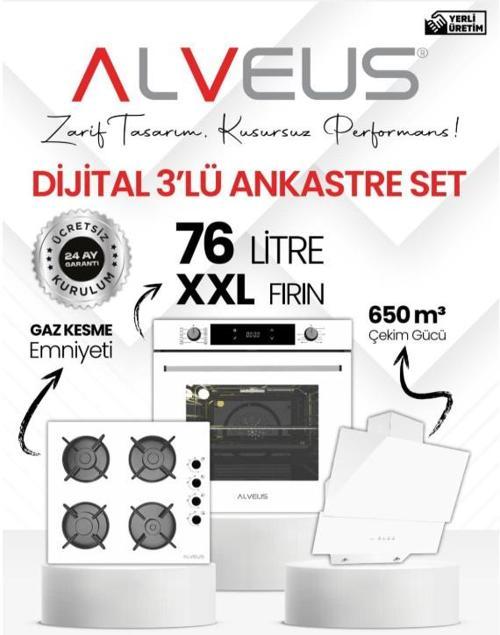 Beyaz Cam Dijital 3'Lü Ankastre Set