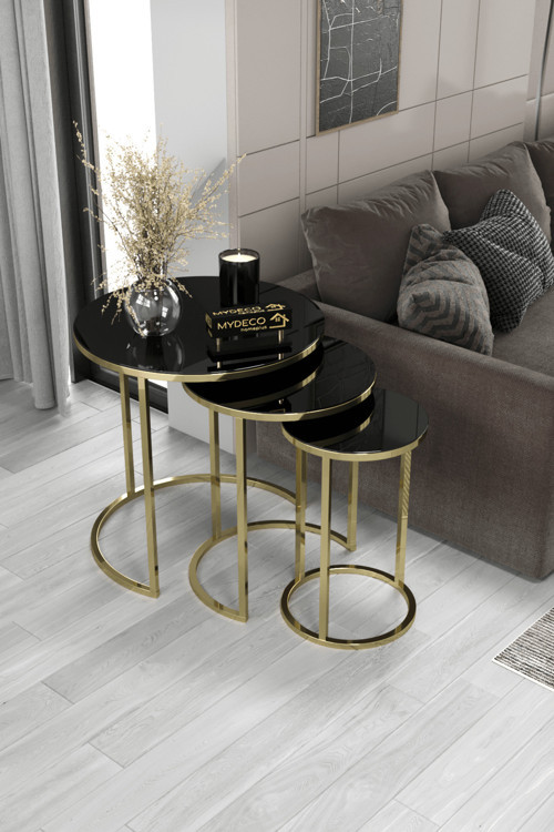 3'Lü & Bohem Sehpa & Zigon Sehpa & Orta Sehpa & Modern Sehpa Takımı & Gold Ayak Siyah Ayna