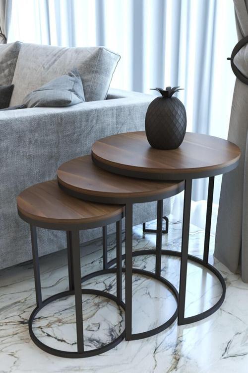 3'Lü Zigon Sehpa Siyah Ayak Barok 18Mm Sunta