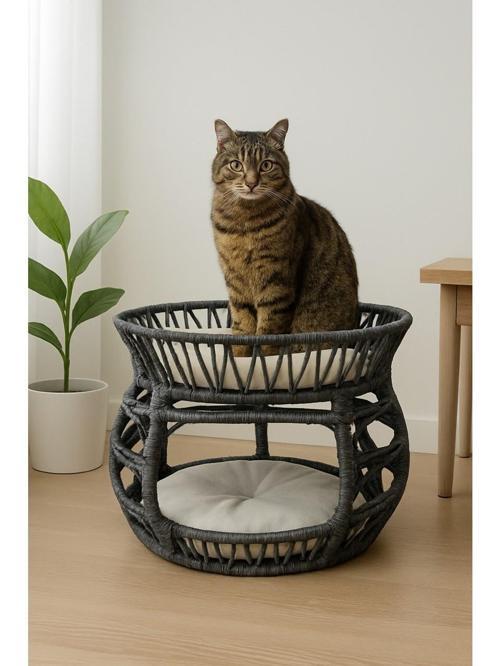 Pet Lüxperi Bombeli Kedi Ranzası 2 Katlı Kedi Yatağı Antrasit