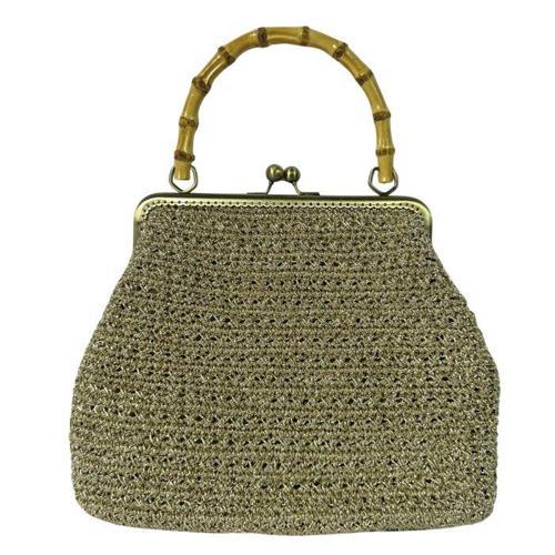 - Öznur 7392 4576El Örgüsü Ahşap Askılı Simli Kağıt İp El Çantası  / 29 cm x 22 cm