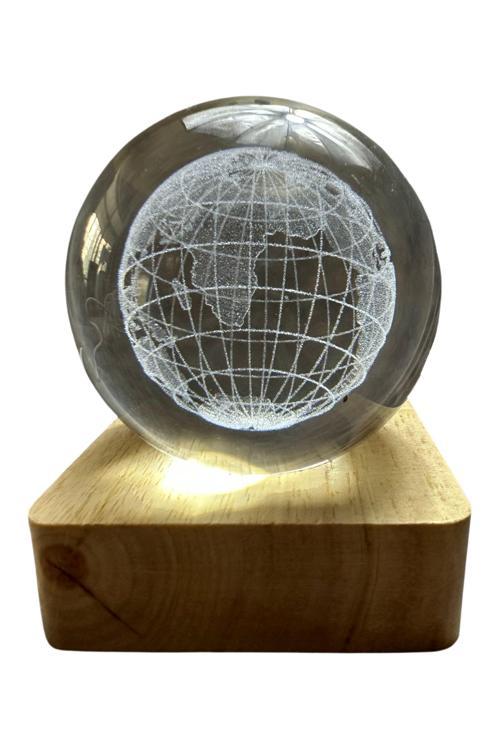 - Funda 1593 7720 Işıklı Ahşap Kare Kaideli Dünya Temalı Cam Küre / 6 Cm