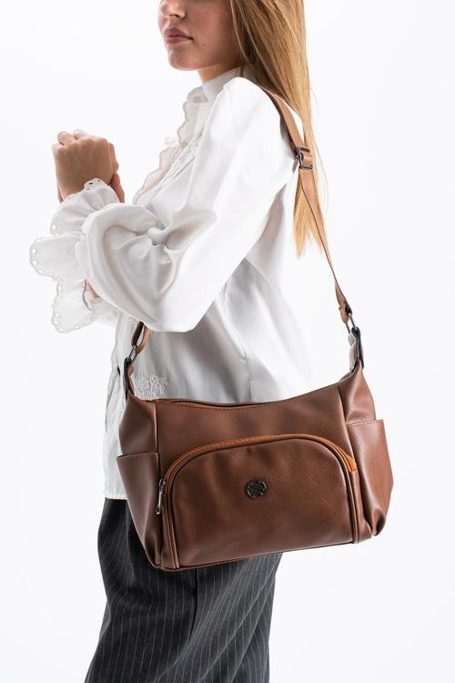 Kadın Ayarlanabilir Çapraz Askılı Çok Gözlü Suni Deri Omuz Çantası