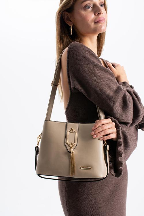 Gold Detaylı 3 Bölmeli Omuz Ve Çapraz Çanta