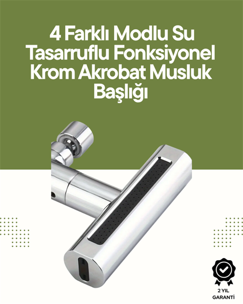 Krom Musluk Başlığı | 4'ü 1 Arada Su Çıkışı | Kolay Montajlı