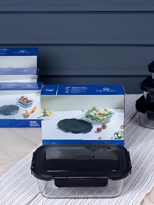 Freshlock Siyah Cam Dikdörtgen Saklama Kabı 1000 ml - 108