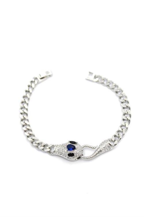 Zirkon Taşlı Yılan Bileklik - Gümüş