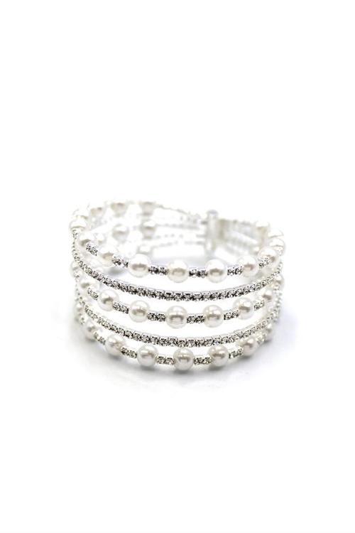 Beş Sıra İncili Su Yolu Bileklik - Gümüş