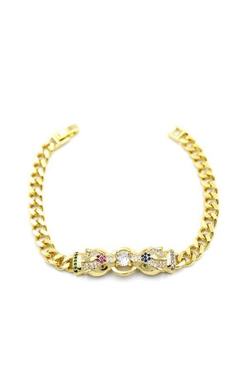 Zirkon Taşlı Leopar Bileklik - Altın