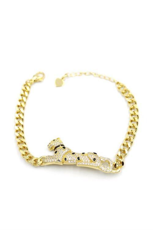 Zirkon Taşlı Leopar Bileklik - Altın