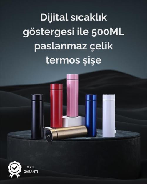 LED Sıcaklık Ölçerli 500ml Yalıtımlı Termos Şişe