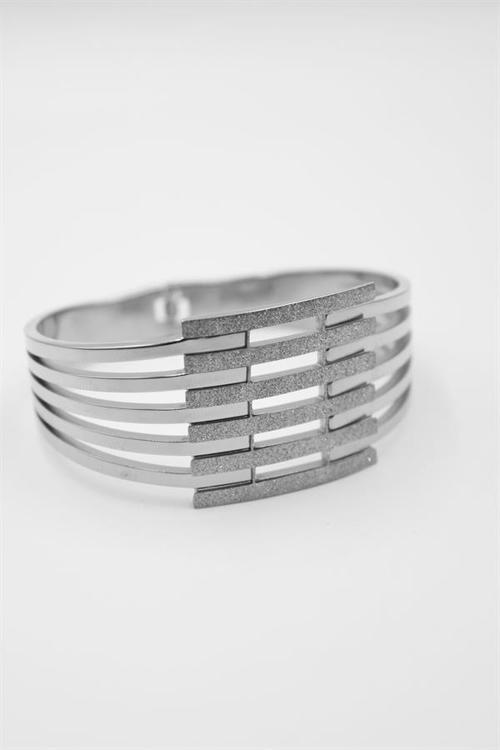 Yaldızlı Kalın Kaburga Bilezik - Gümüş