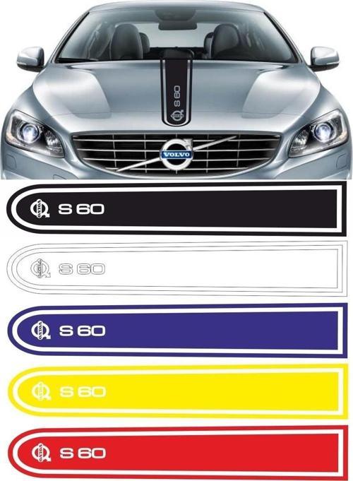 Volvo S60 Logolu Otomobil Ön Kaput Şeridi Kaput Sticker Siyah