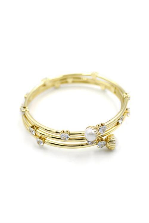 Kalp Taşlı Sarmal Bilezik - Altın