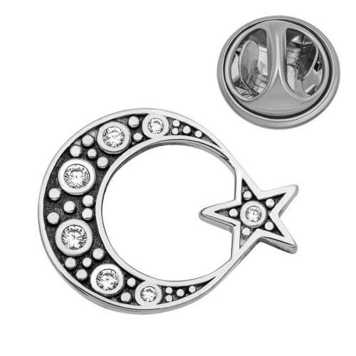 925 Ayar Gümüş Ay Yıldız Rozet
