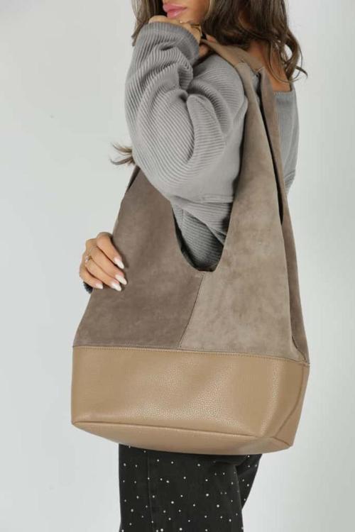 Vizon Süet Ek Portföylü Büyük Boy Omuz Çantası