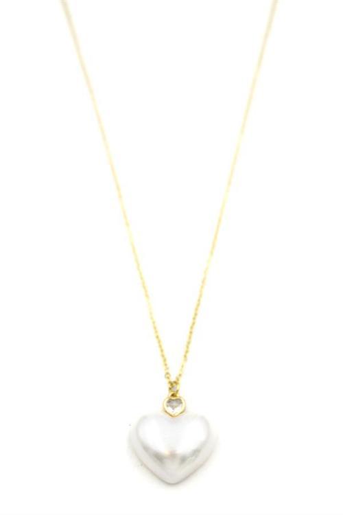 İnci Kalp Kolye - Altın