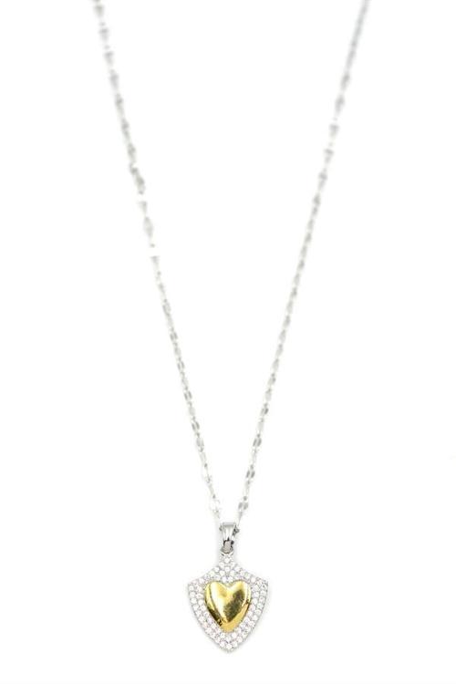 Taşlı Kalp Kolye - Gümüş