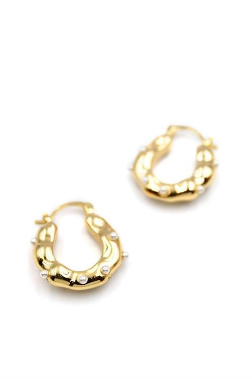 İnci Halka Küpe - Altın