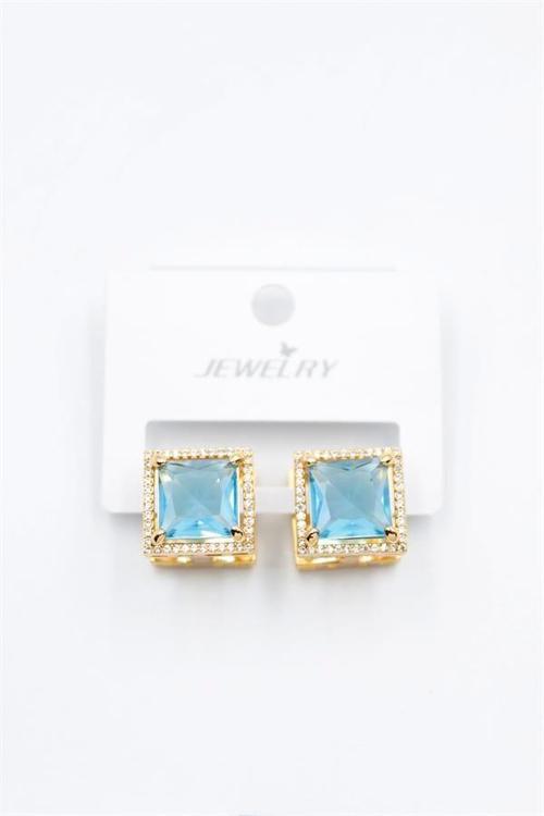 Kare Taşlı Küpe - Turkuaz