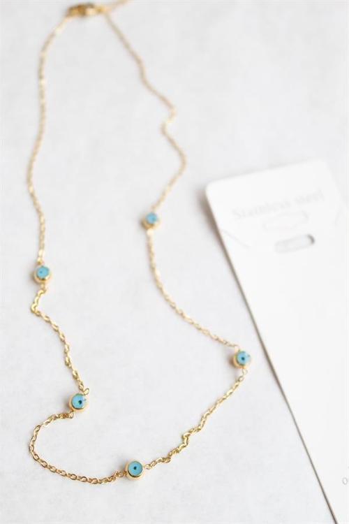 Nazar Boncuk Çelik Kolye - Altın