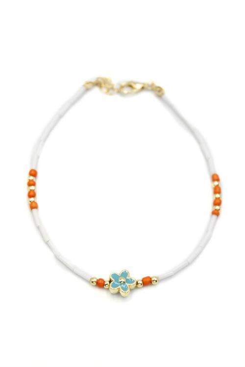 Boncuklu Çiçek  Halhal - Mavi