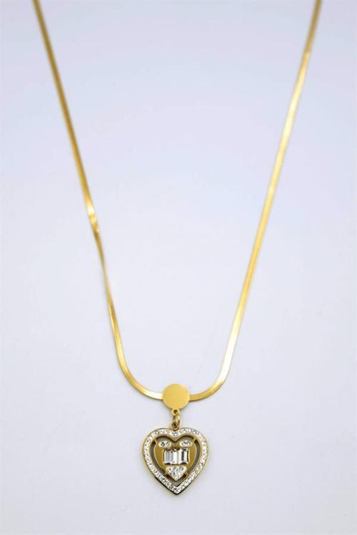 Baget Taşlı Kalp Kolye - Altın