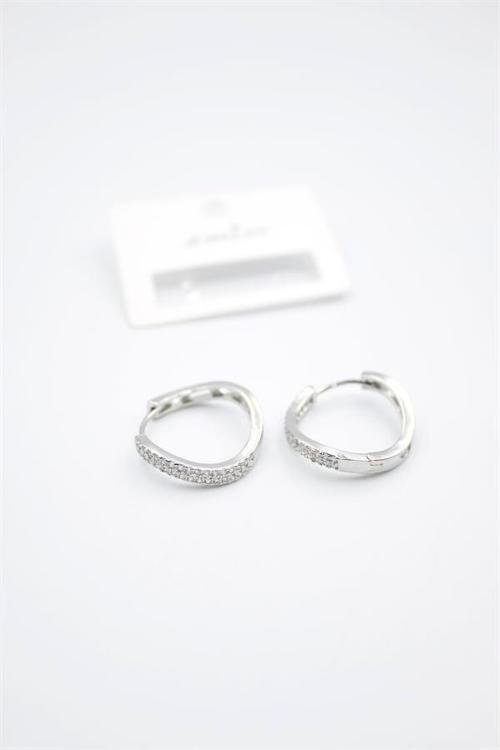 Taşlı Halka Küpe - Gümüş