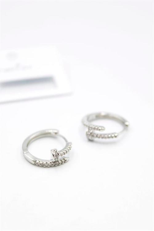 Taşlı Çivi Küpe - Gümüş